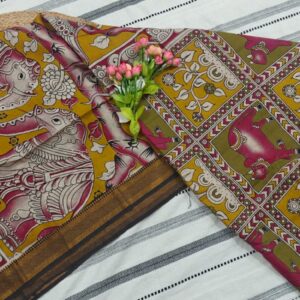 Royal Kalamkari Chennur Silk Saree with  Nizam Border