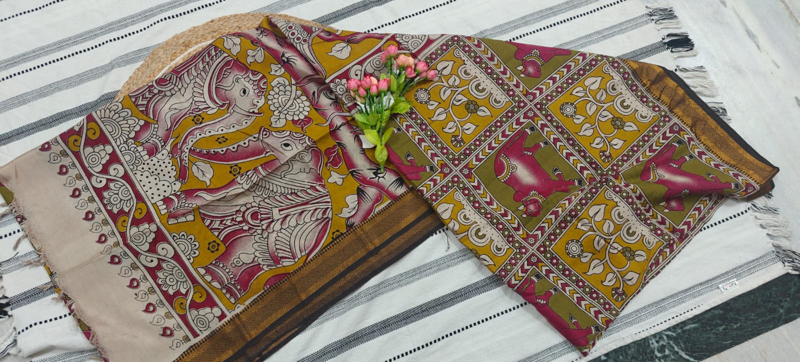 Royal Kalamkari Chennur Silk Saree with Nizam Border