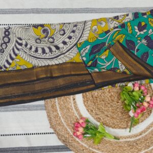 Turquoise Kalamkari Chennur Silk Saree with Zari Border