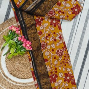 Mustard Floral Kalamkari Chennur Silk Saree with Zari Border