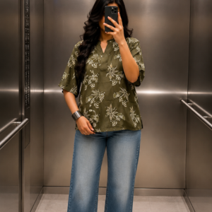 Olive Bloom Cotton Short Top
