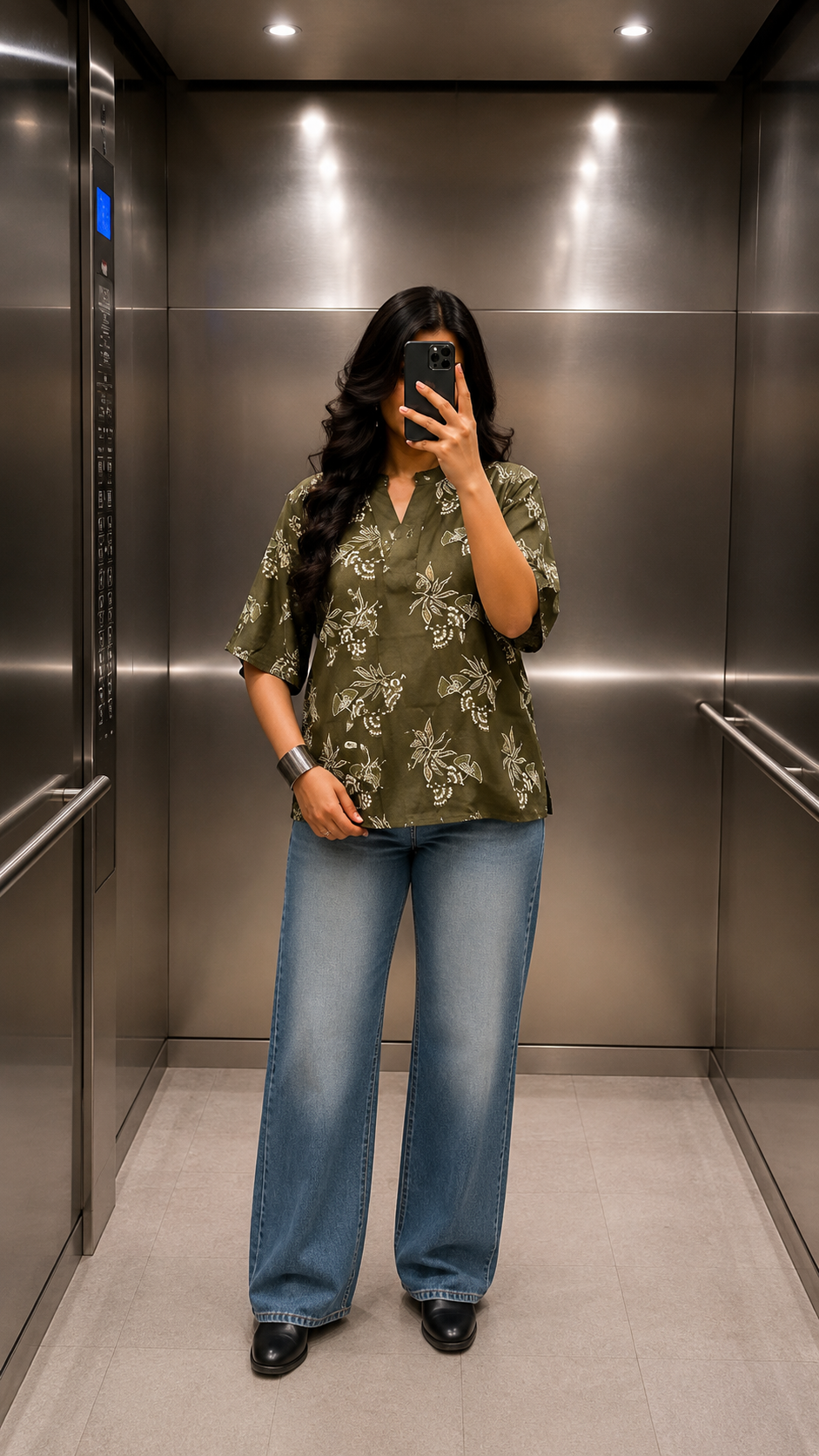 Olive Bloom Cotton Short Top