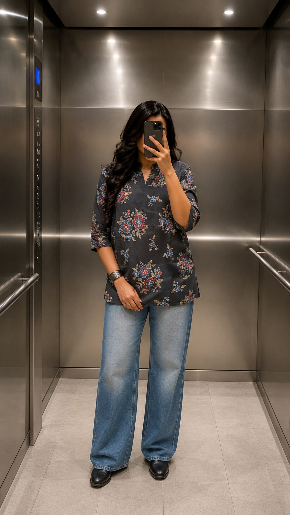 Midnight Bloom Cotton Short Top